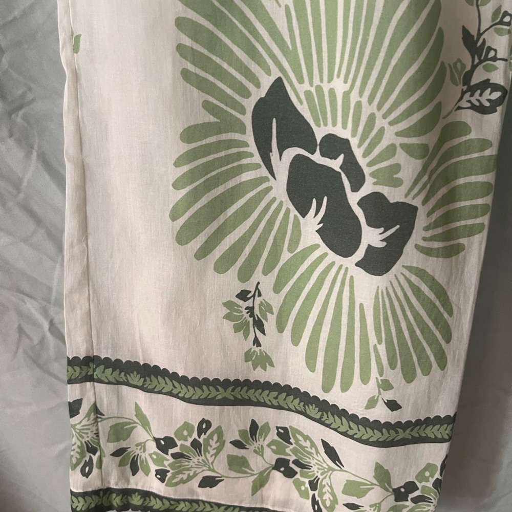 Haute Hippie White Green Floral Pants wide Leg high waist pants sz Large 12 14 - Picture 5 of 11